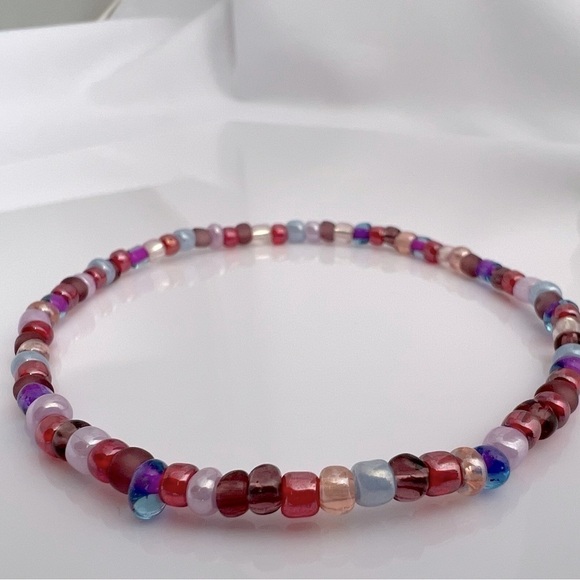 STRETCH Beaded Anklet Purple Red Pink Size 9 - Picture 10 of 15